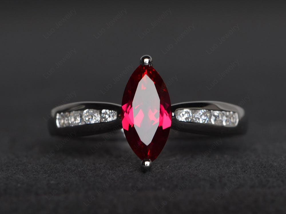 Marquise Ruby Promise Ring White Gold - LUO Jewelry