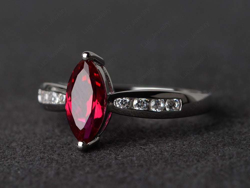 Marquise Ruby Promise Ring White Gold - LUO Jewelry