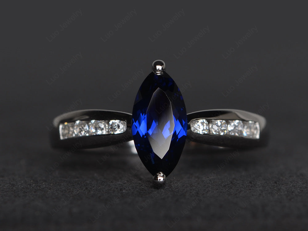 Marquise Lab Sapphire Promise Ring White Gold - LUO Jewelry