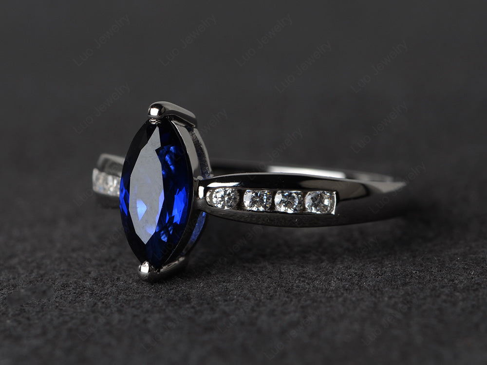 Marquise Lab Sapphire Promise Ring White Gold - LUO Jewelry