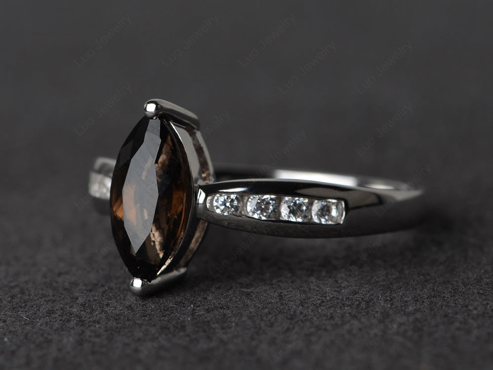 Marquise Smoky Quartz  Promise Ring White Gold - LUO Jewelry