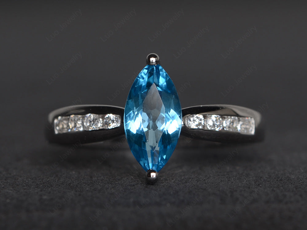 Marquise Swiss Blue Topaz Promise Ring White Gold - LUO Jewelry