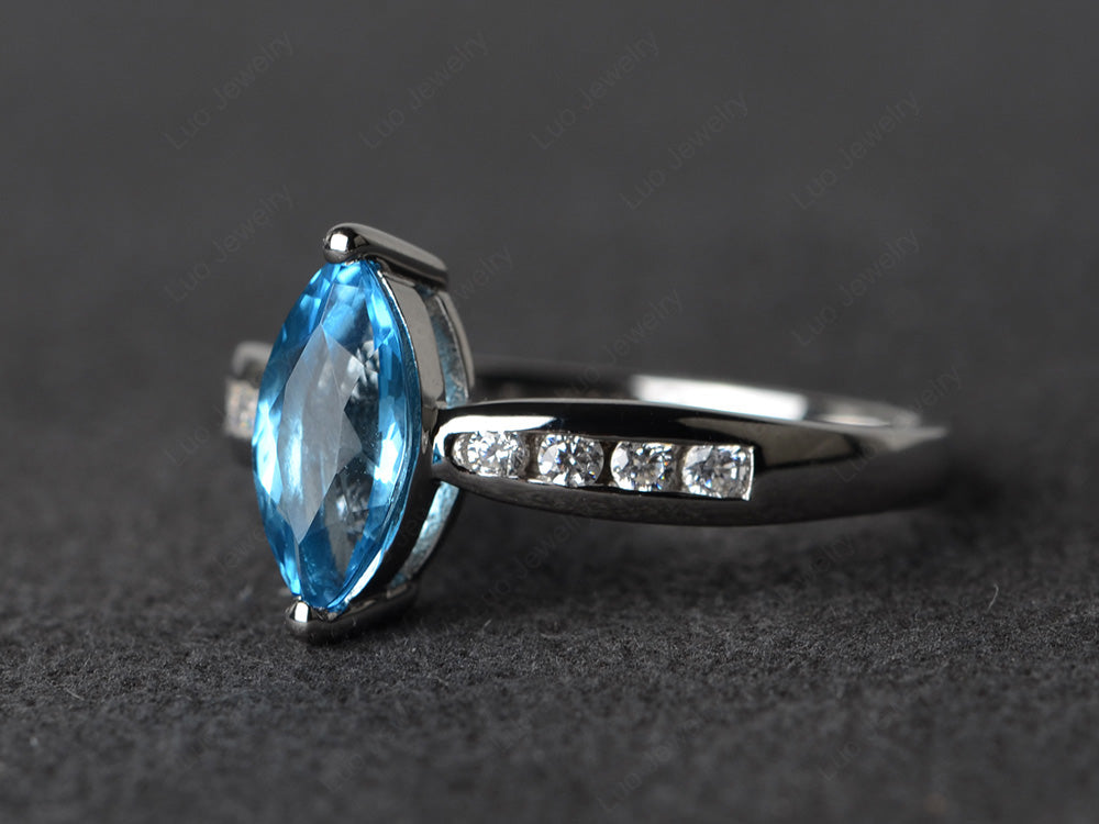 Marquise Swiss Blue Topaz Promise Ring White Gold - LUO Jewelry