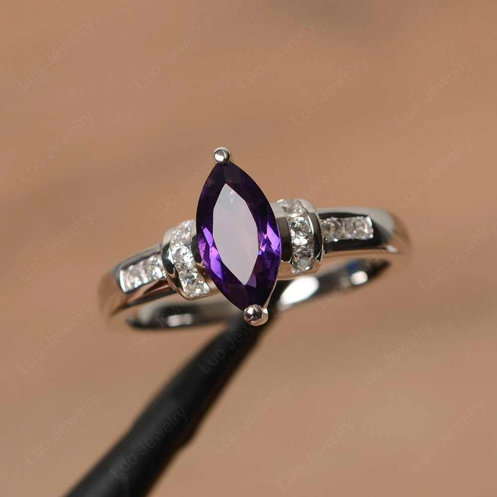 Marquise Cut Amethyst Engagement Ring Gold - LUO Jewelry