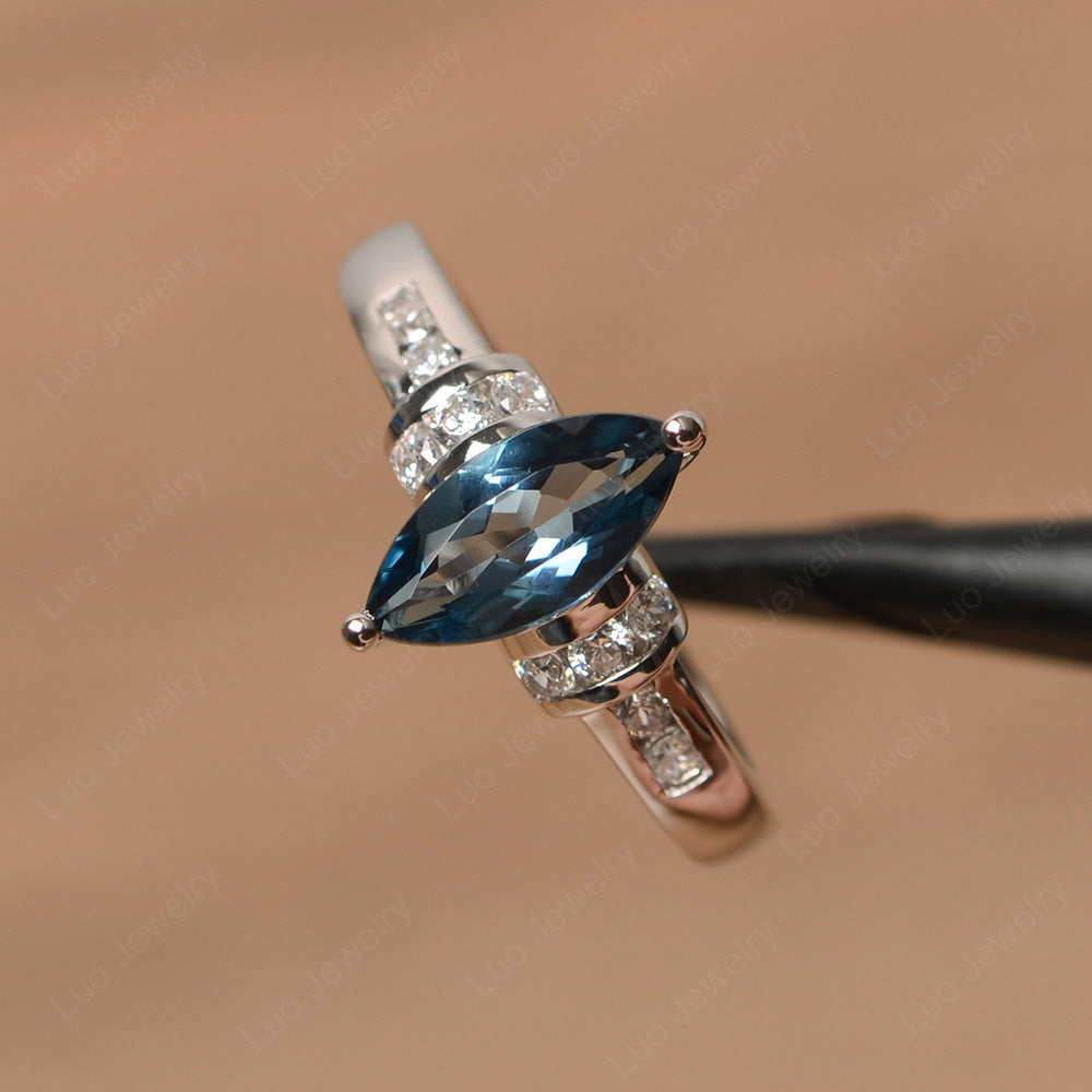 Marquise Cut London Blue Topaz Engagement Ring Gold - LUO Jewelry