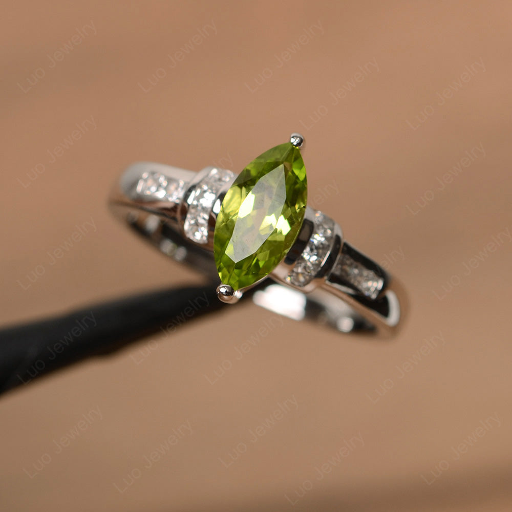 Marquise Cut Peridot Engagement Ring Gold - LUO Jewelry