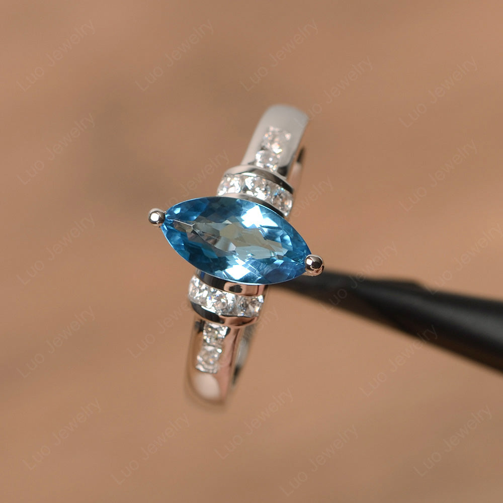 Marquise Cut Swiss Blue Topaz Engagement Ring Gold - LUO Jewelry