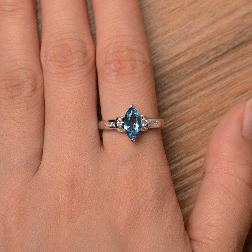 Marquise Cut Swiss Blue Topaz Engagement Ring Gold - LUO Jewelry