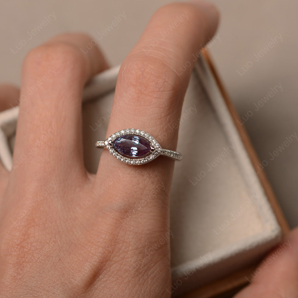 Alexandrite Marquise Cut Halo East West Ring - LUO Jewelry