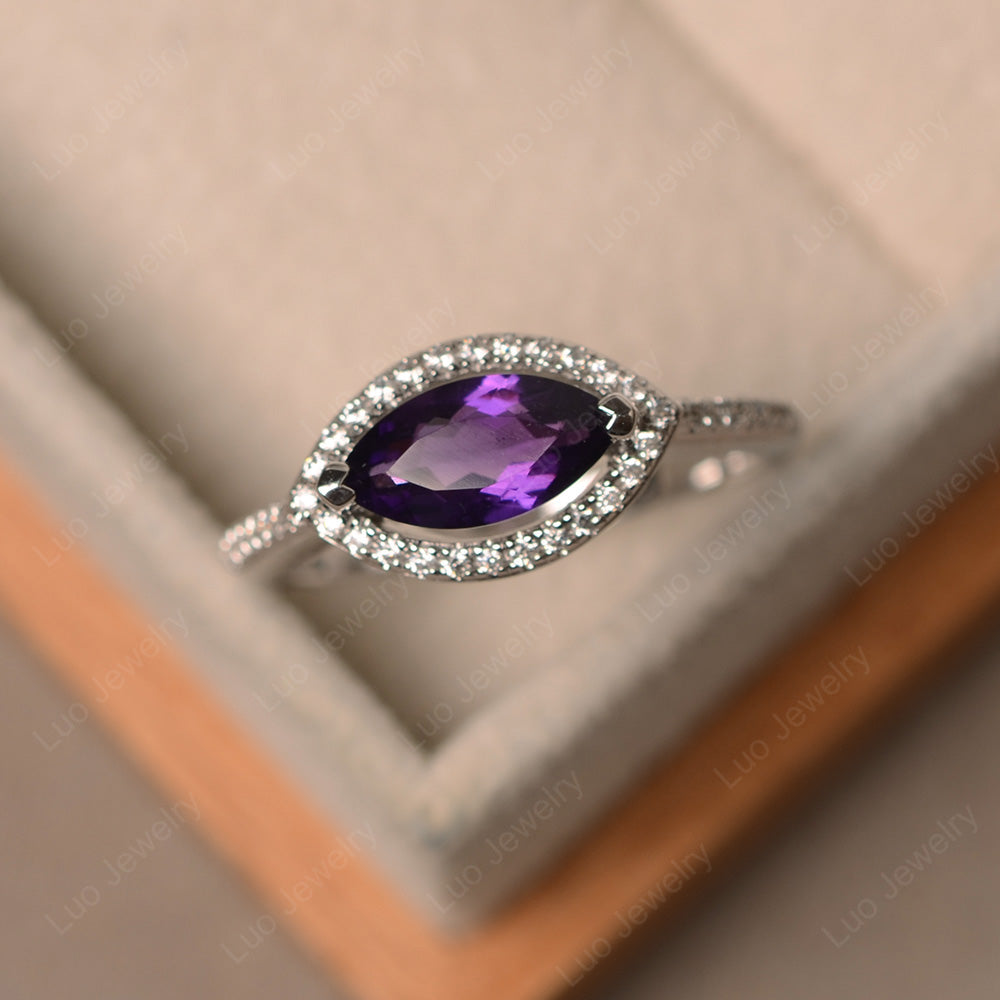 Amethyst Marquise Cut Halo East West Ring - LUO Jewelry