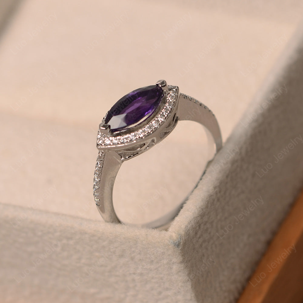 Amethyst Marquise Cut Halo East West Ring - LUO Jewelry