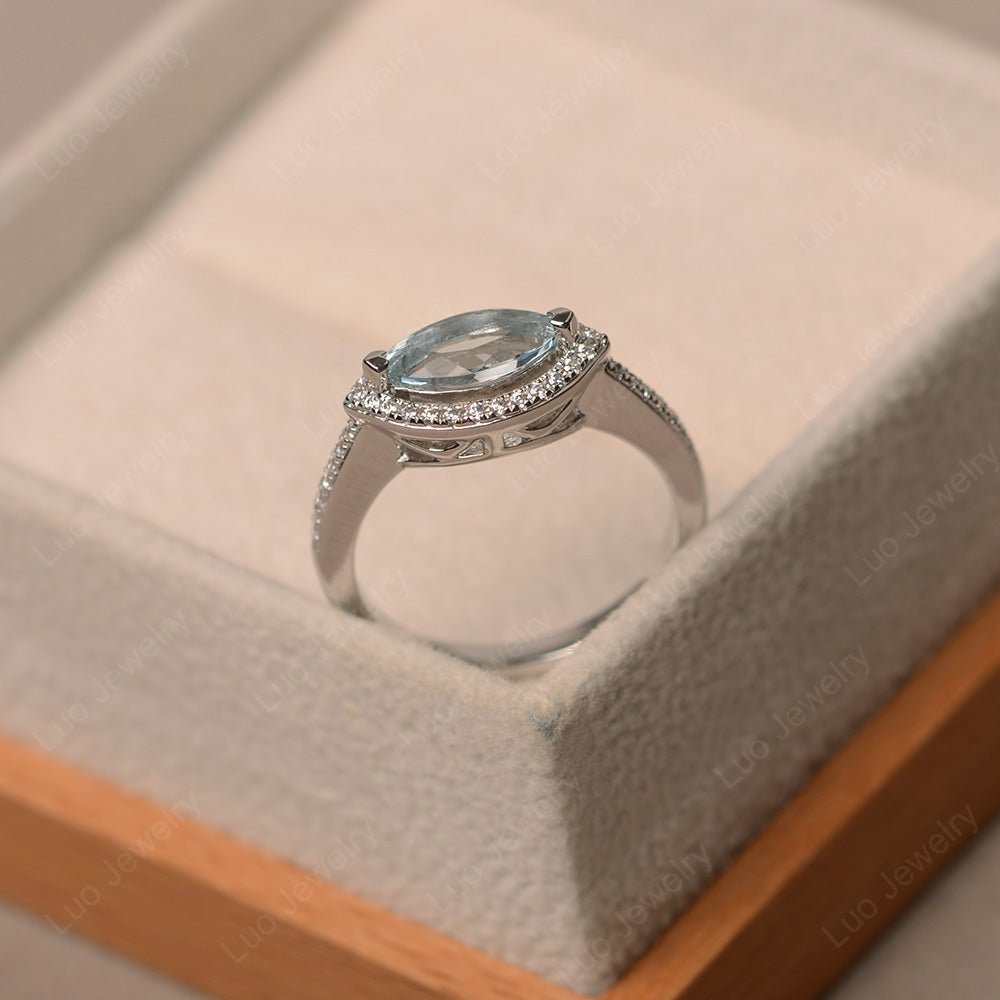 Aquamarine Marquise Cut Halo East West Ring - LUO Jewelry