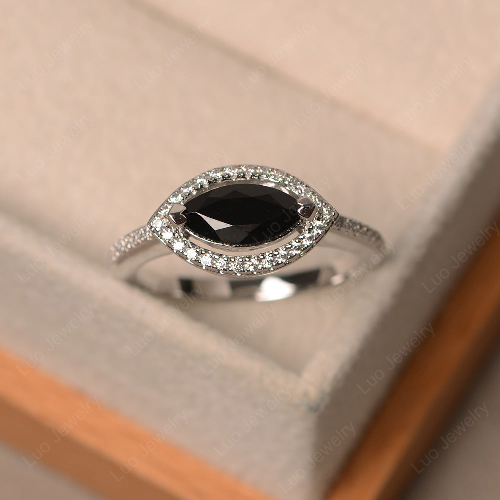 Black Spinel Marquise Cut Halo East West Ring - LUO Jewelry