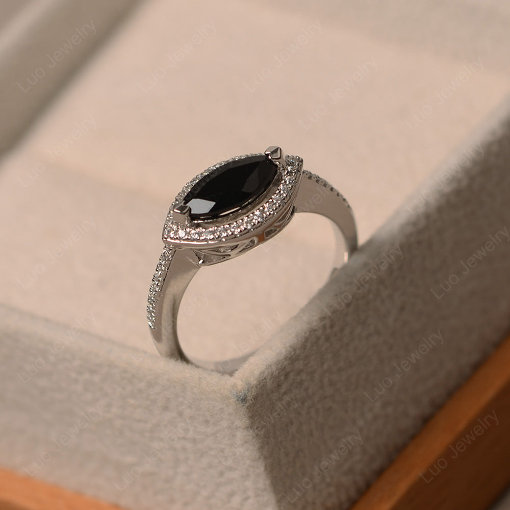Black Spinel Marquise Cut Halo East West Ring - LUO Jewelry