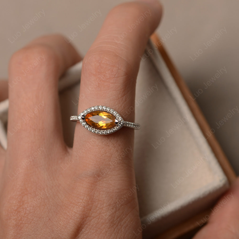 Citrine Marquise Cut Halo East West Ring - LUO Jewelry