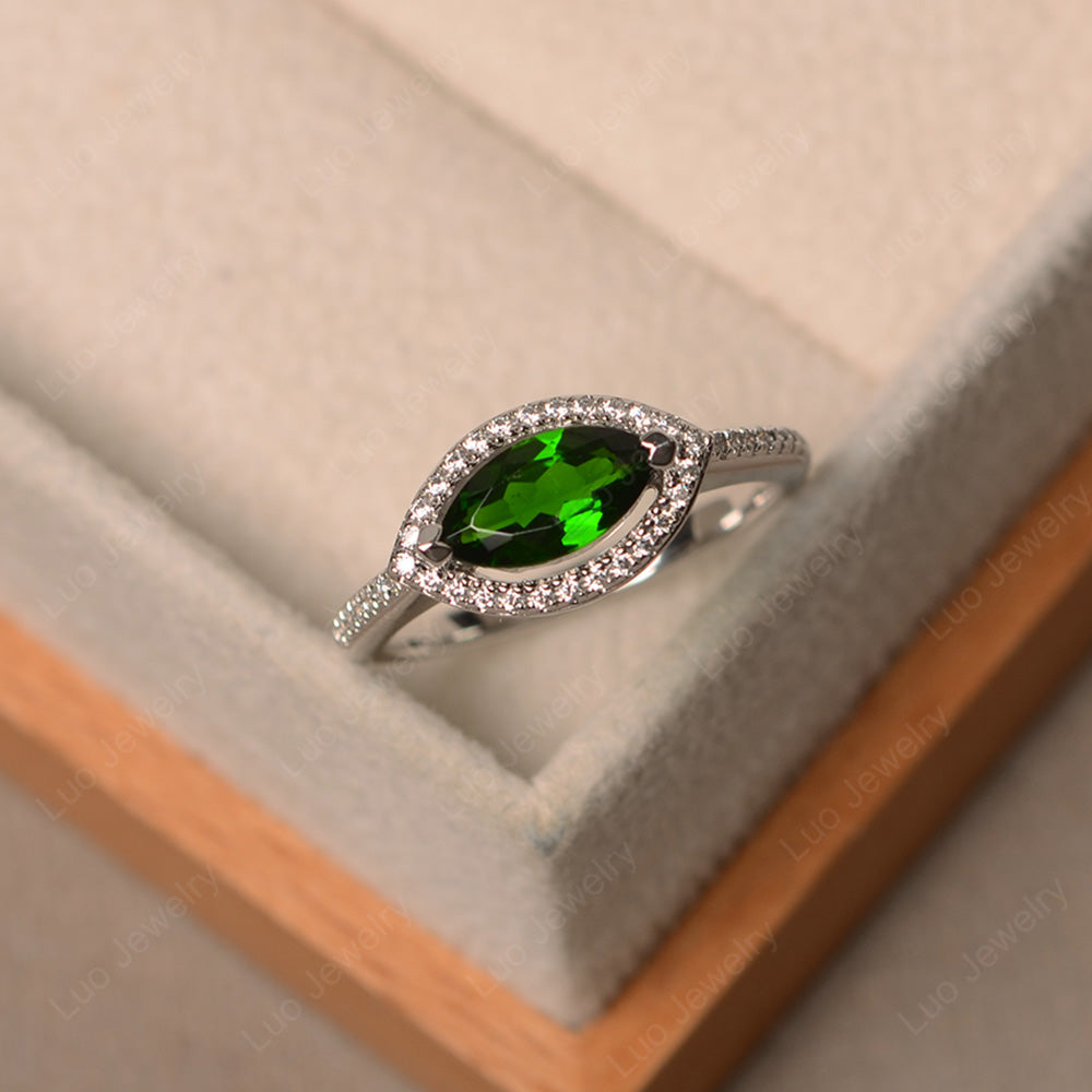 Diopside Marquise Cut Halo East West Ring - LUO Jewelry