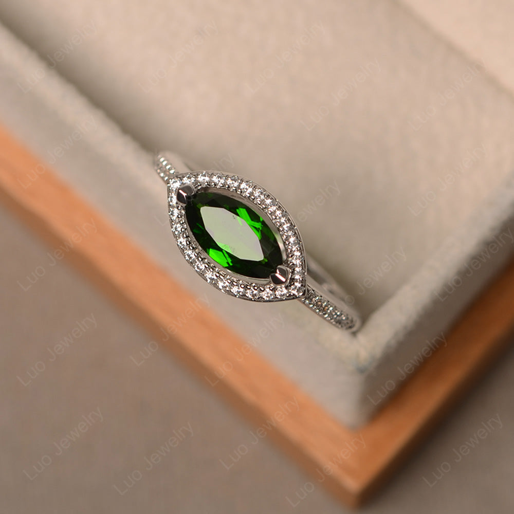 Diopside Marquise Cut Halo East West Ring - LUO Jewelry