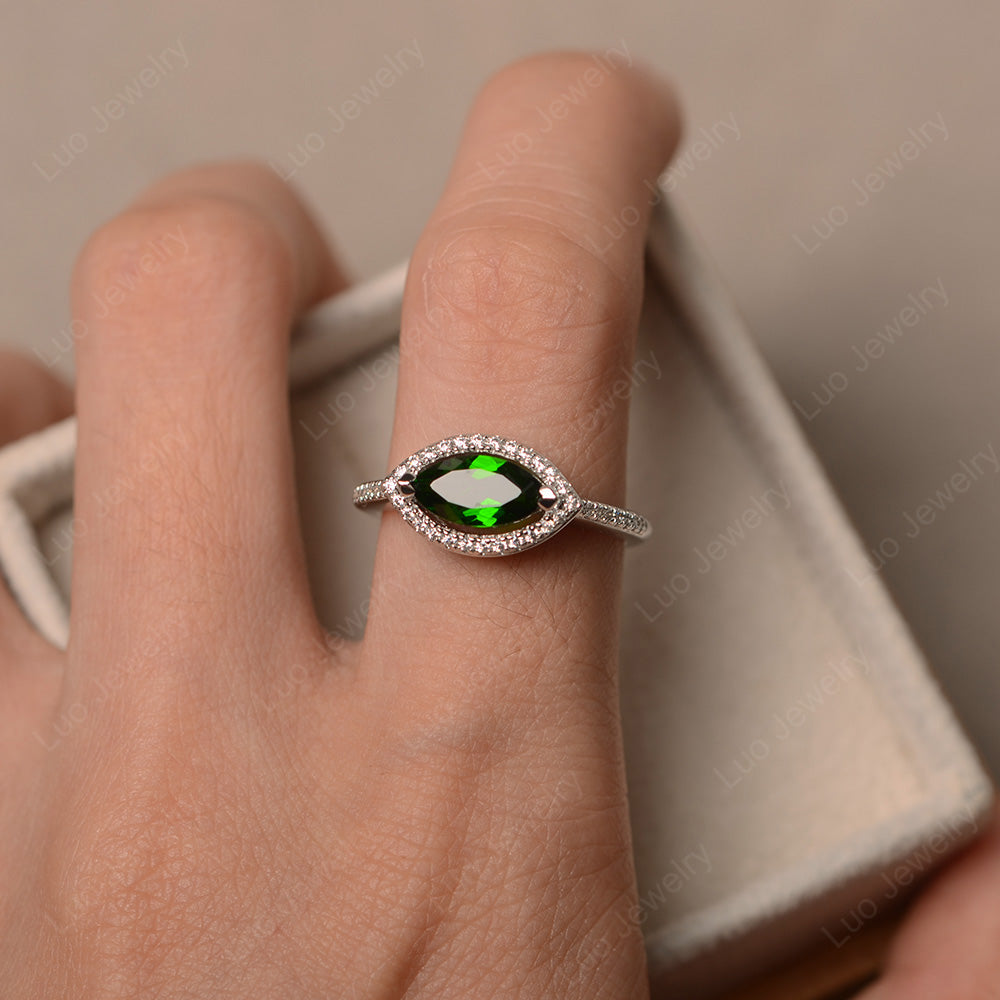 Diopside Marquise Cut Halo East West Ring - LUO Jewelry