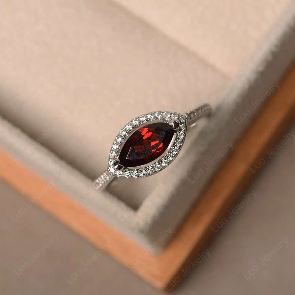 Garnet Marquise Cut Halo East West Ring - LUO Jewelry