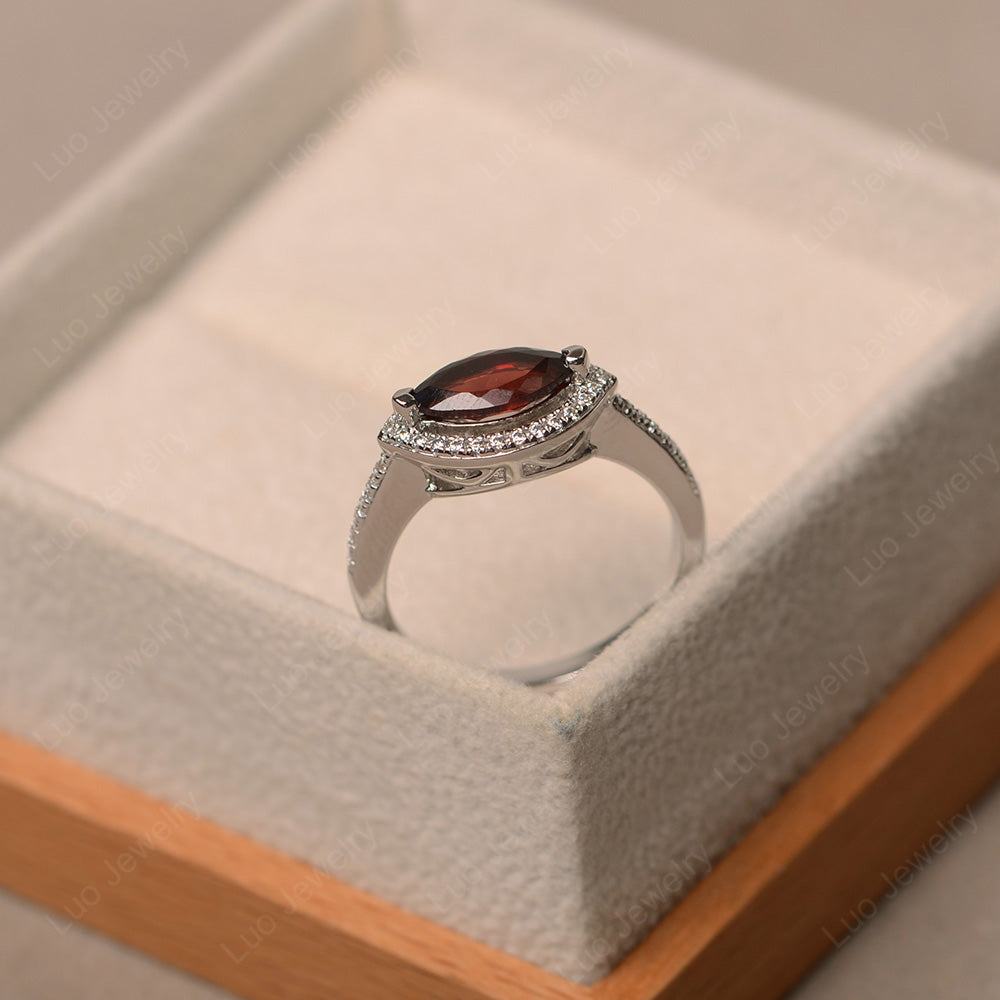 Garnet Marquise Cut Halo East West Ring - LUO Jewelry