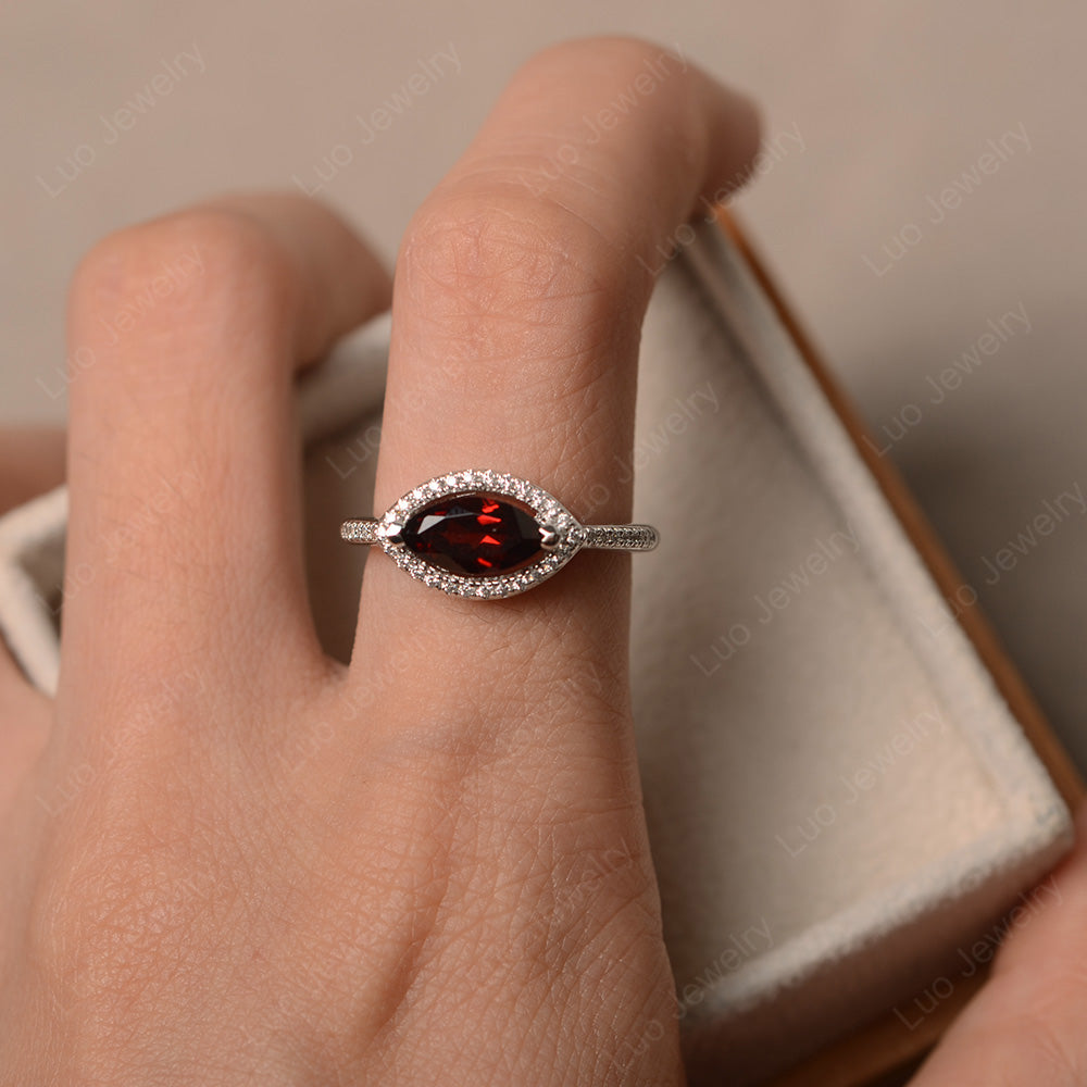 Garnet Marquise Cut Halo East West Ring - LUO Jewelry