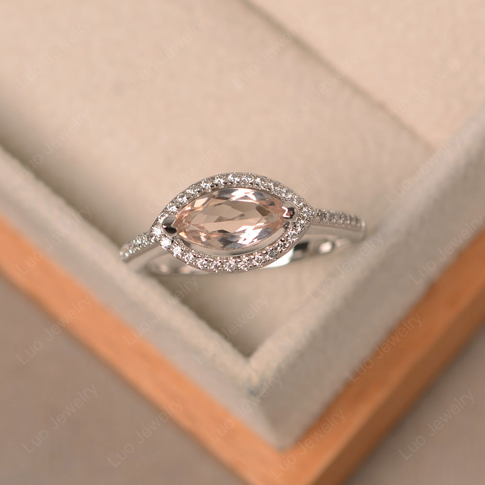 Morganite Marquise Cut Halo East West Ring - LUO Jewelry