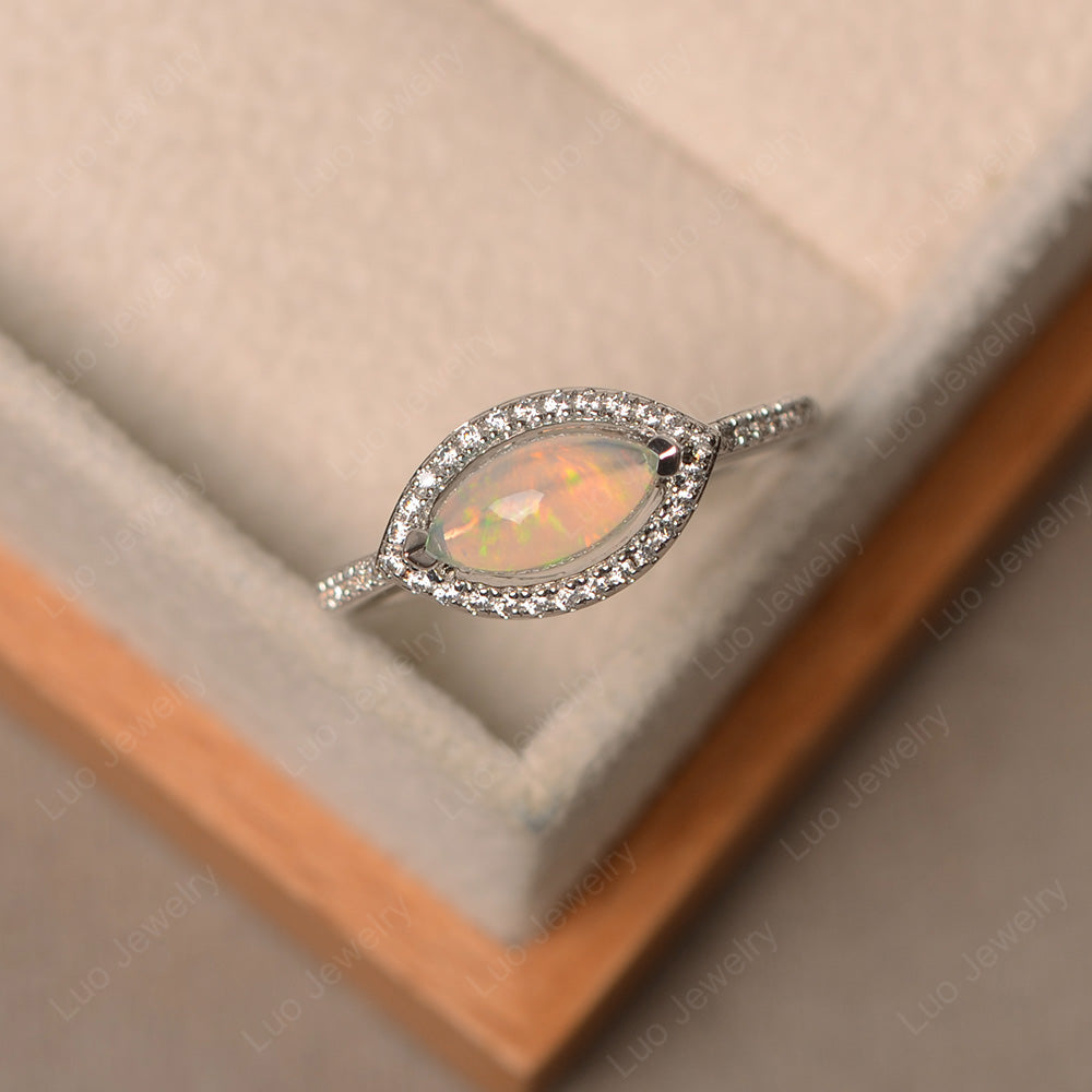 Opal Marquise Cut Halo East West Ring - LUO Jewelry