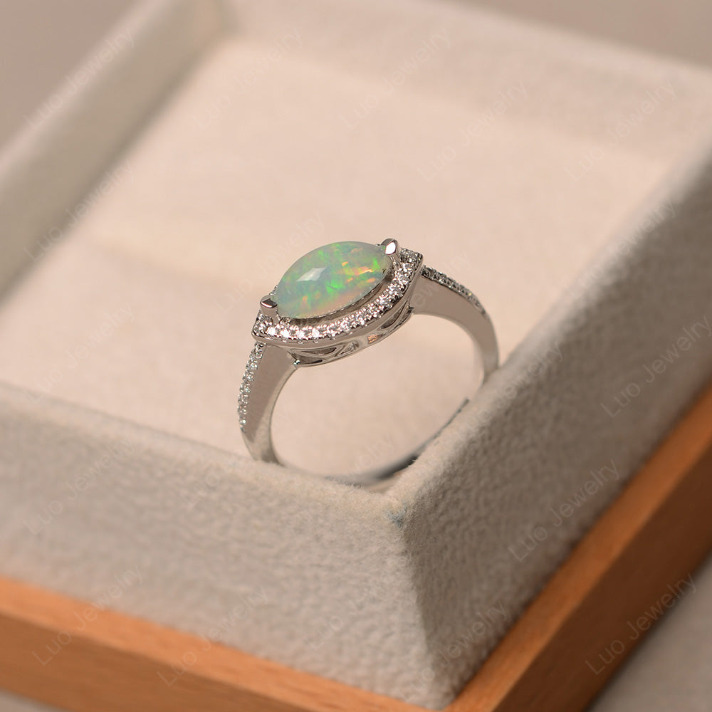 Opal Marquise Cut Halo East West Ring - LUO Jewelry