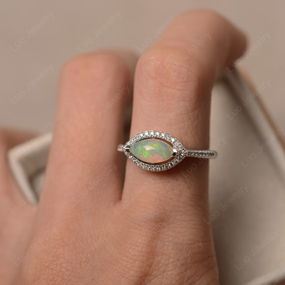 Opal Marquise Cut Halo East West Ring - LUO Jewelry