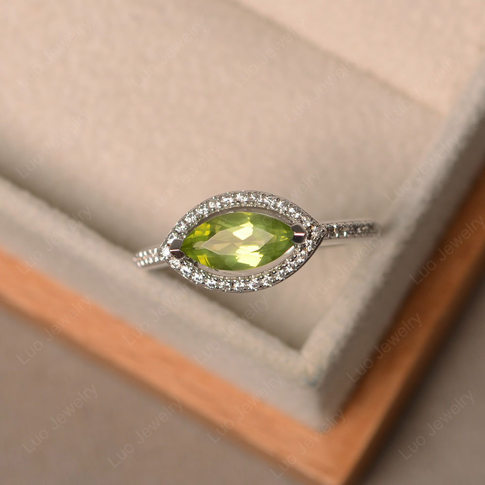 Peridot Marquise Cut Halo East West Ring - LUO Jewelry