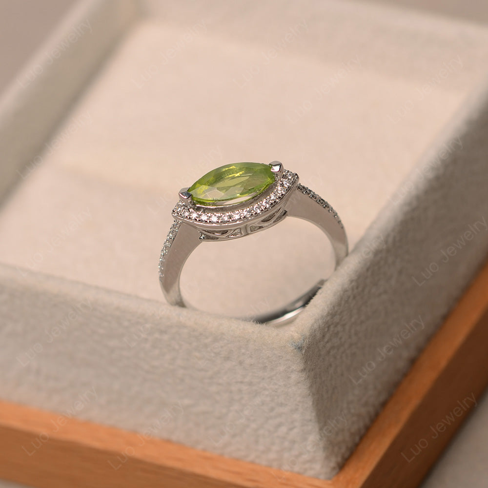 Peridot Marquise Cut Halo East West Ring - LUO Jewelry