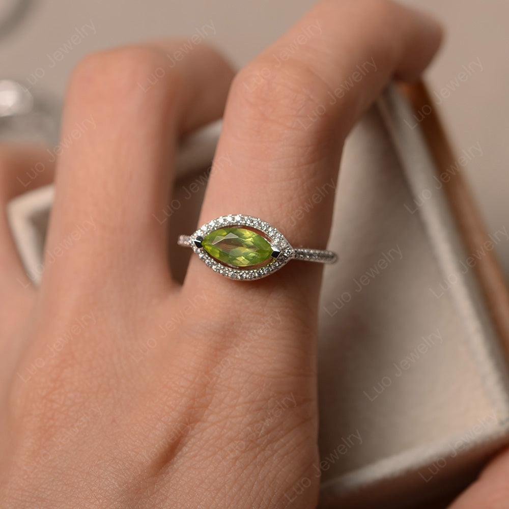 Peridot Marquise Cut Halo East West Ring - LUO Jewelry