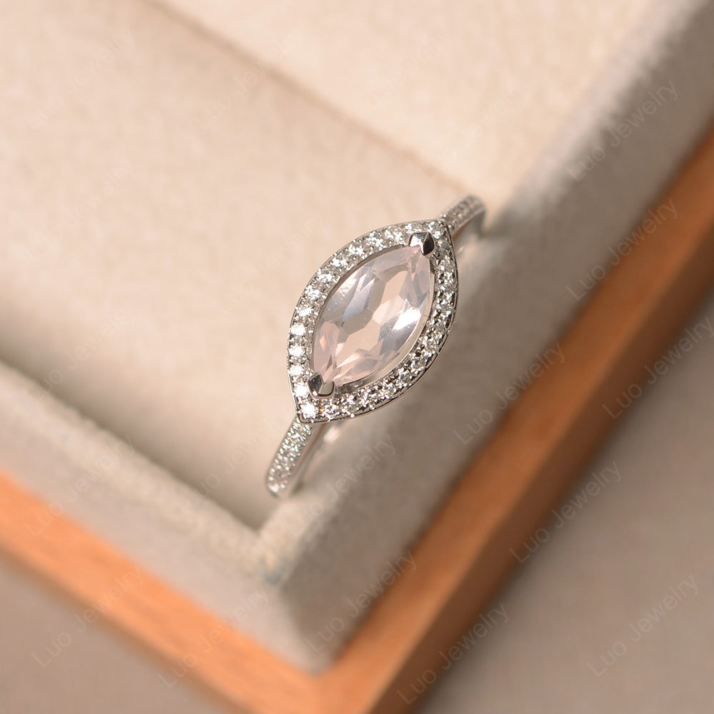 Rose Quartz Marquise Cut Halo East West Ring - LUO Jewelry