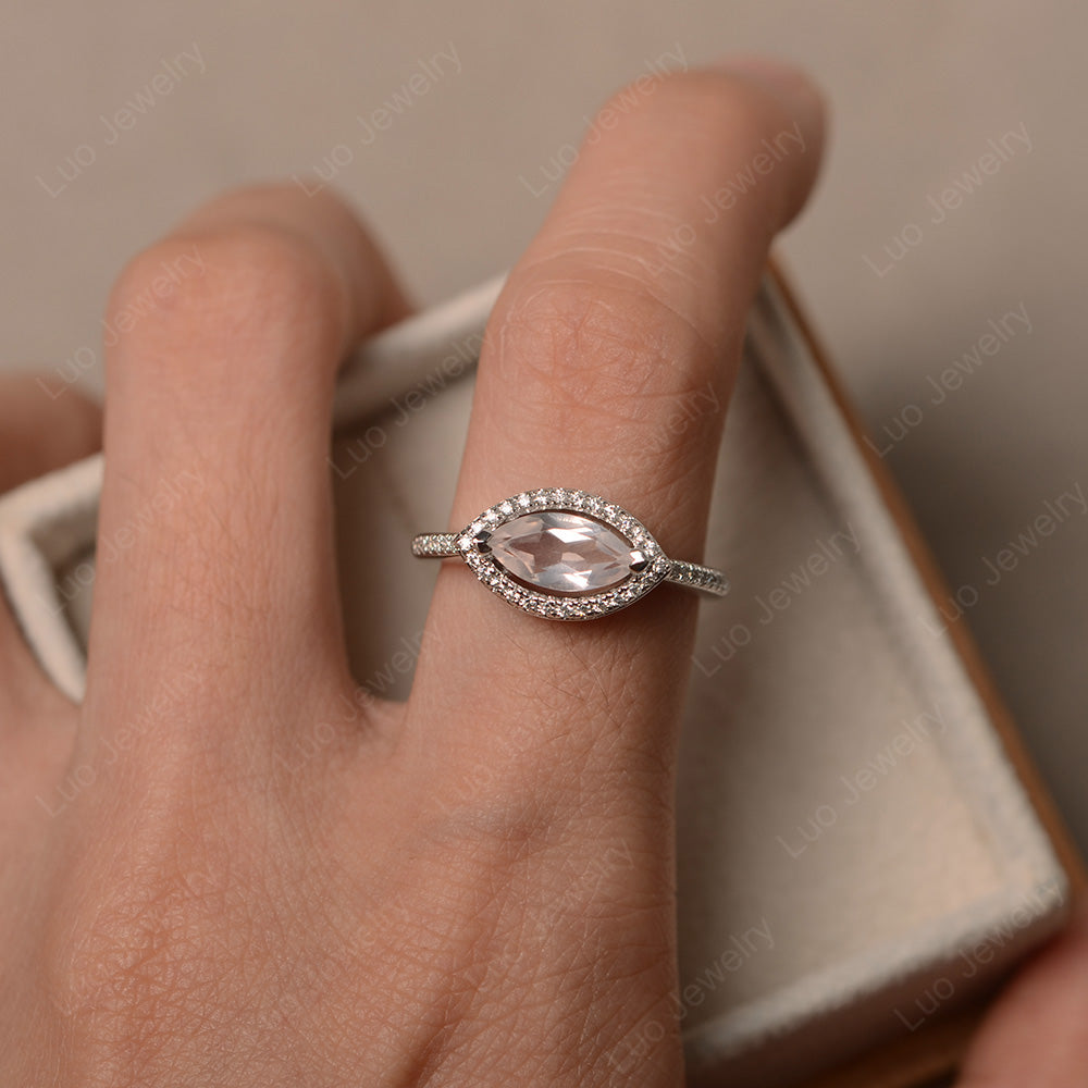 Rose Quartz Marquise Cut Halo East West Ring - LUO Jewelry