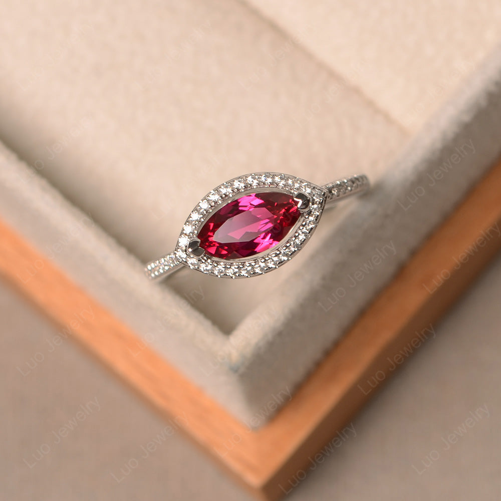 Ruby Marquise Cut Halo East West Ring - LUO Jewelry