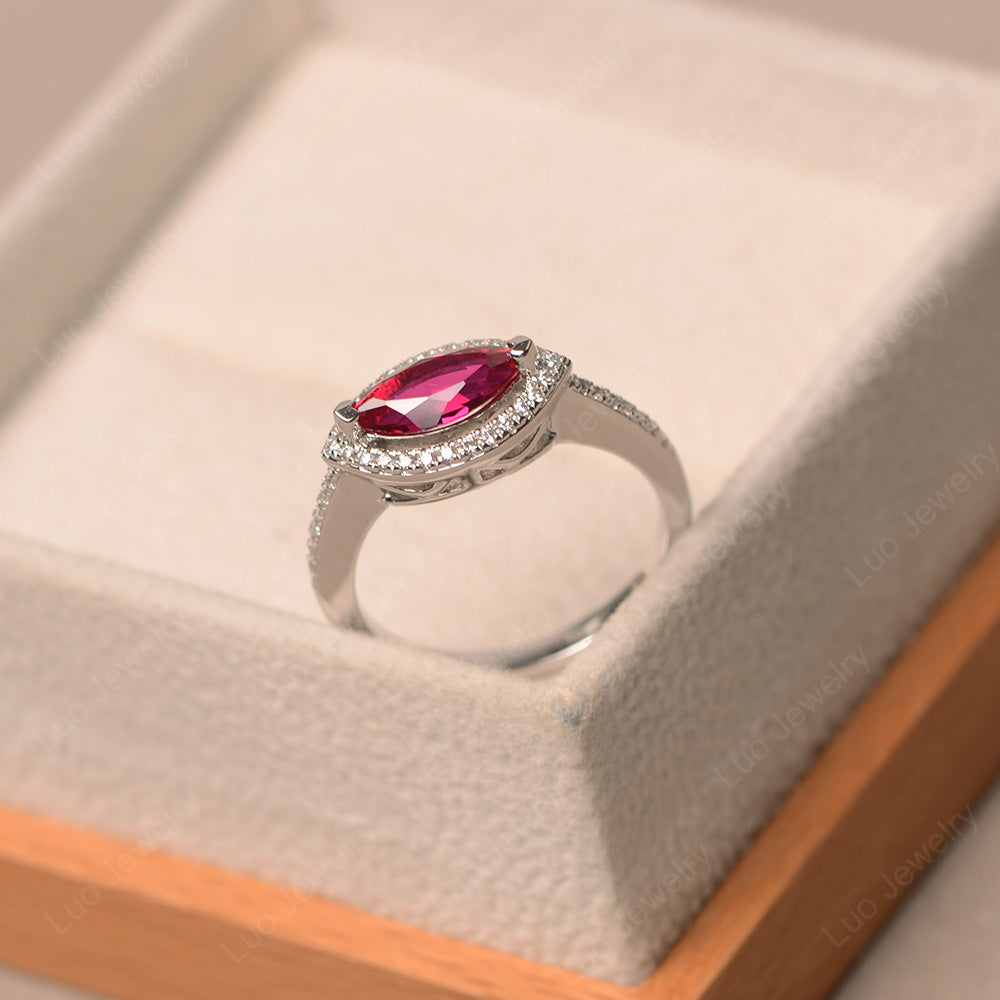 Ruby Marquise Cut Halo East West Ring - LUO Jewelry