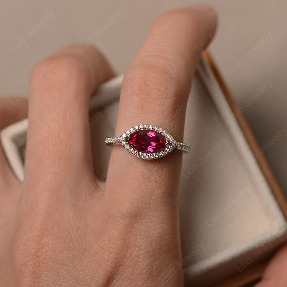 Ruby Marquise Cut Halo East West Ring - LUO Jewelry