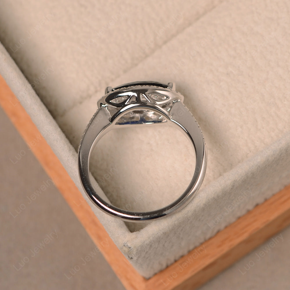 Lab Sapphire Marquise Cut Halo East West Ring - LUO Jewelry