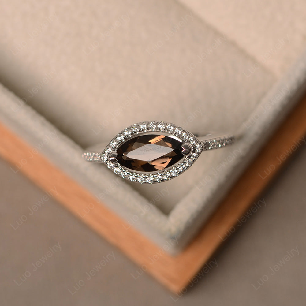 Smoky Quartz  Marquise Cut Halo East West Ring - LUO Jewelry