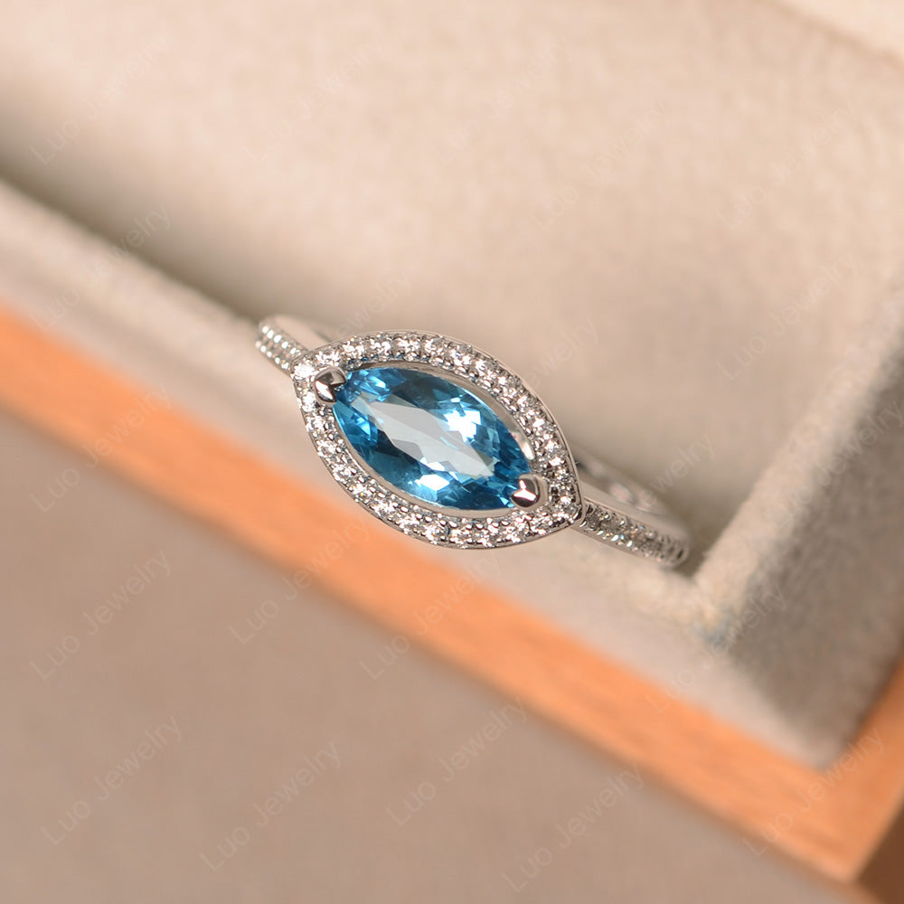 Swiss Blue Topaz Marquise Cut Halo East West Ring - LUO Jewelry