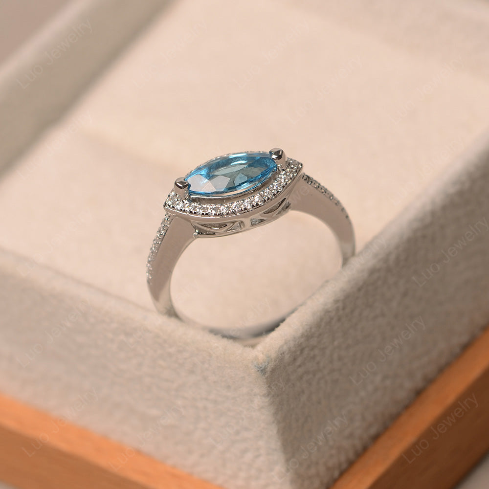 Swiss Blue Topaz Marquise Cut Halo East West Ring - LUO Jewelry