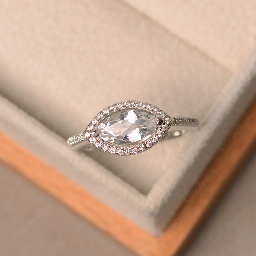 White Topaz Marquise Cut Halo East West Ring - LUO Jewelry