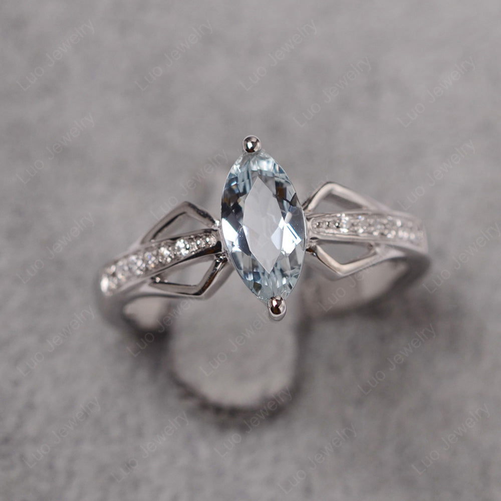 Marquise Aquamarine Engagement Ring - LUO Jewelry