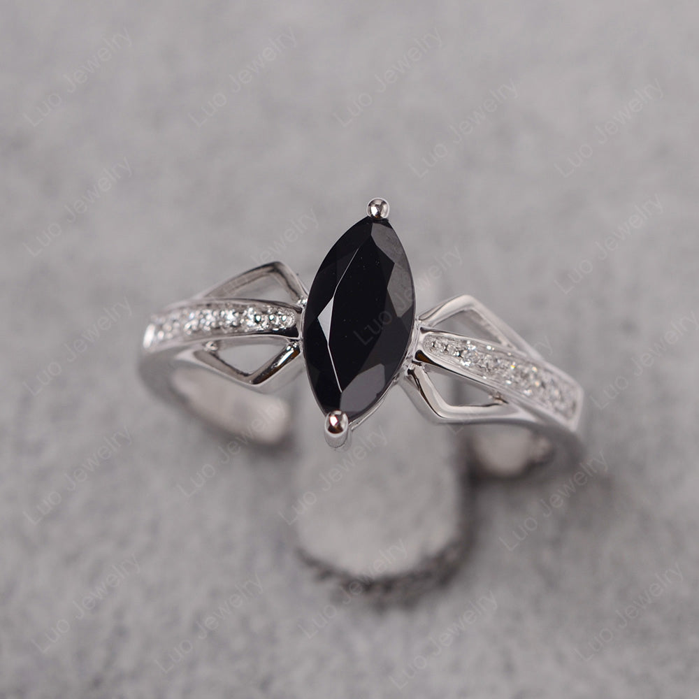 Marquise Black Stone Engagement Ring - LUO Jewelry