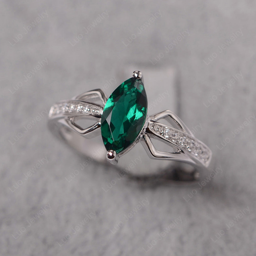 Marquise Lab Emerald Engagement Ring - LUO Jewelry
