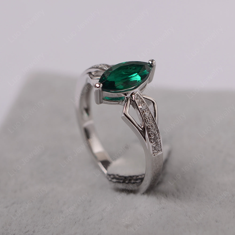 Marquise Lab Emerald Engagement Ring - LUO Jewelry