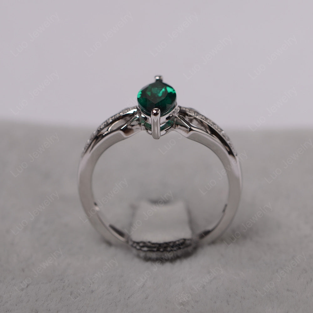 Marquise Lab Emerald Engagement Ring - LUO Jewelry