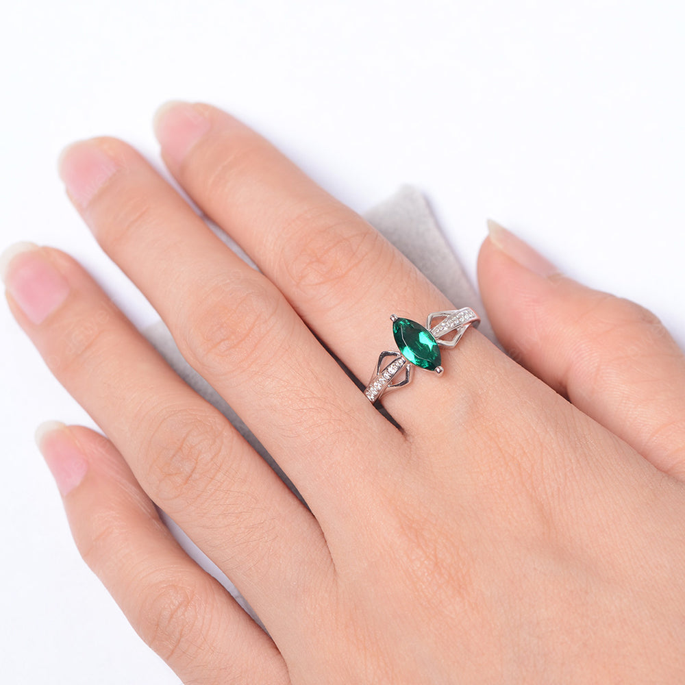 Marquise Lab Emerald Engagement Ring - LUO Jewelry