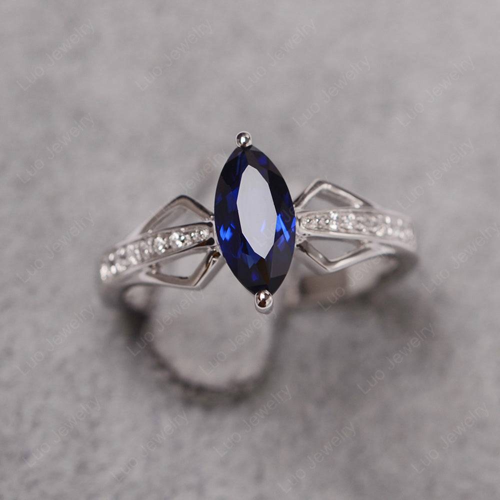 Marquise Lab Sapphire Engagement Ring - LUO Jewelry