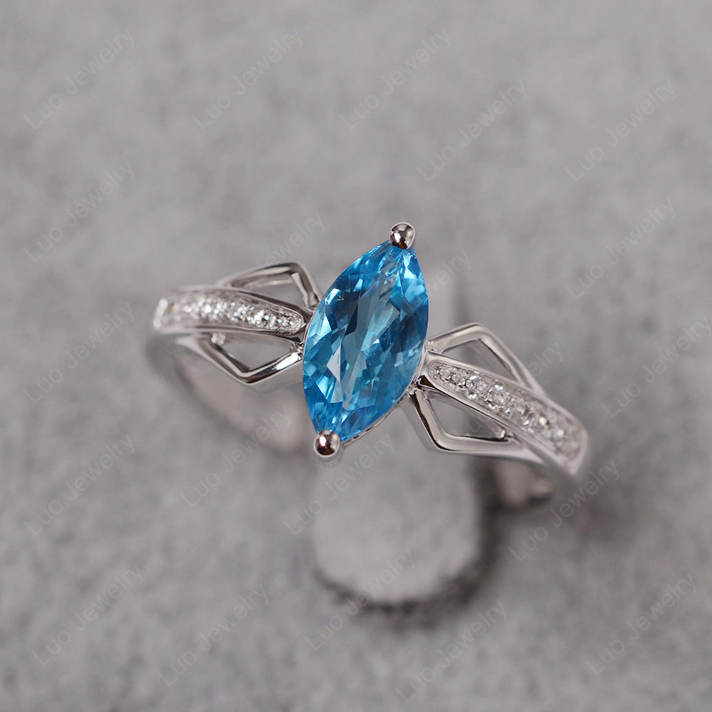 Marquise Swiss Blue Topaz Engagement Ring - LUO Jewelry
